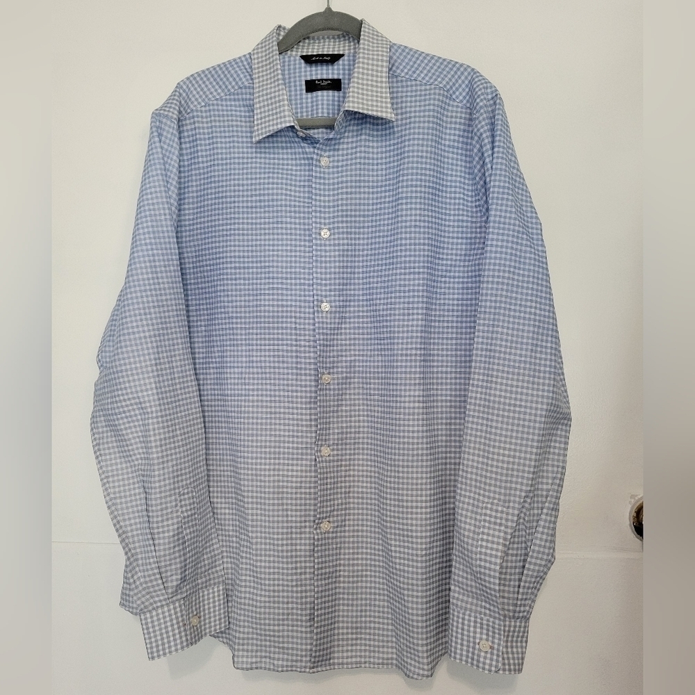 Paul Smith The Byard Linen Blend Ombre Check Button-down Shirt Size 17.5 / 44